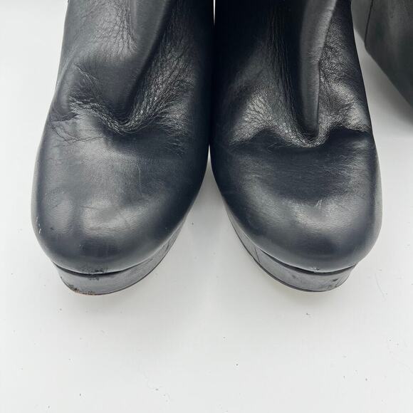 Reba Black Leather Knee High Platform Stiletto Boots Size 9.5M - Picture 6 of 10